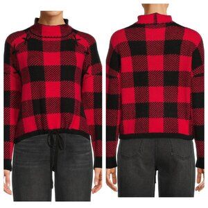 No Boundaries Juniors’ Pattern Mock On Trend Lace Up Neck Sweater Size Small